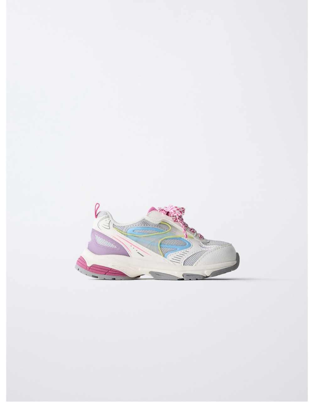 Zara White Sneakers with Pink, Purple and Light Blue Accents